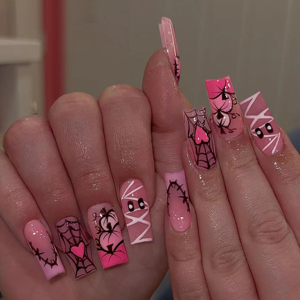 Nail Art Y2K - 24 rectangular-shaped pressed nails, mummy ghost