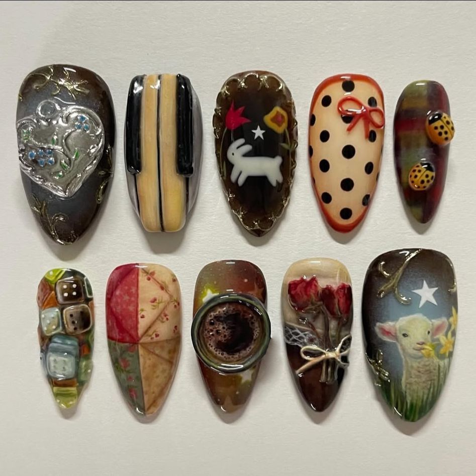 Nail Art Y2K - 24pcs Vintage Country Style False Nails