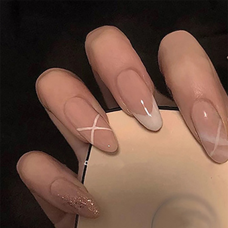 Nail Art Full Design - Medium fake nails for women Nude