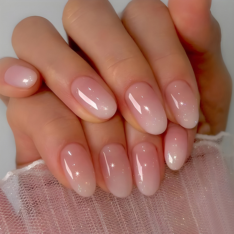 Nail Art Ombre Pink - 24Pcs Oval Short Pink Press on