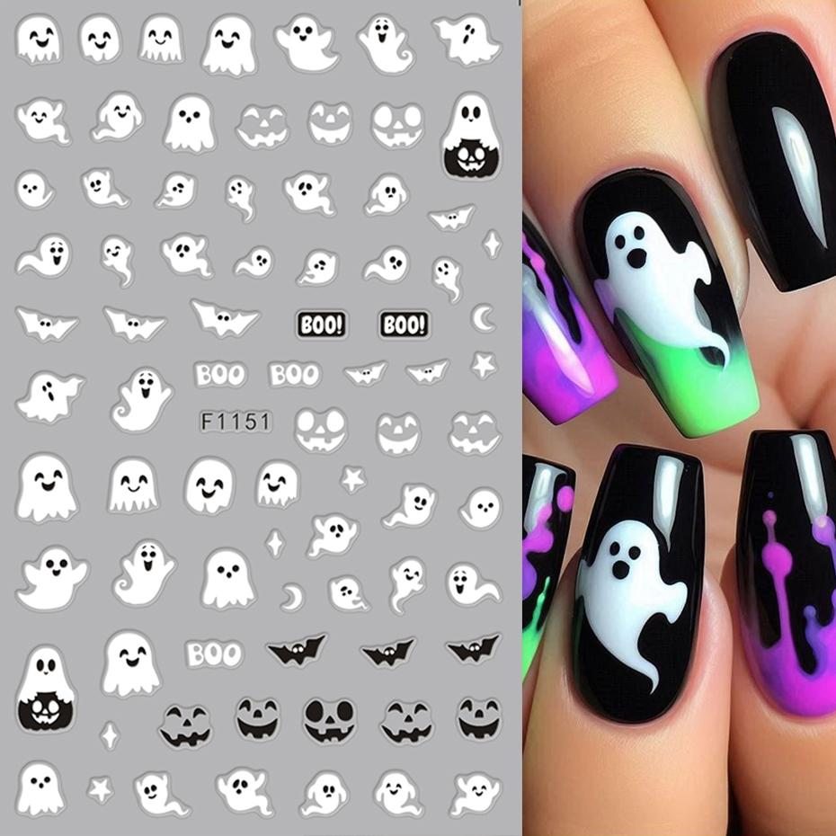 2pcs Luminous Halloween Spooky - Nail Art Full Design recension och pris