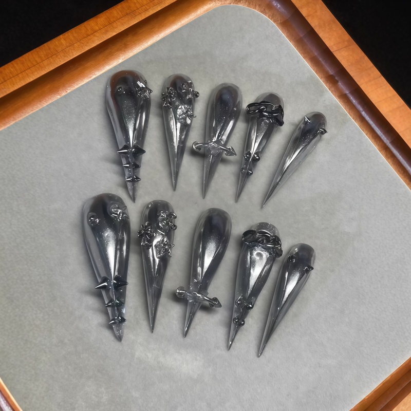 New 10PCS Gothic Gray Glitter  - Nail Art Y2K recension och pris
