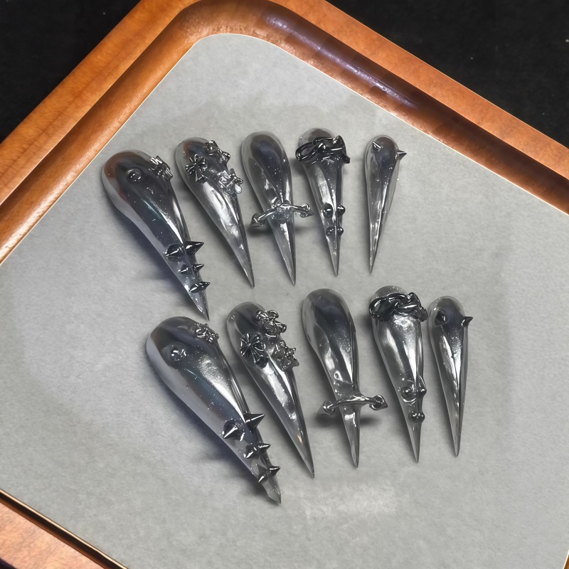 New 10PCS Gothic Gray Glitter  - Nail Art Y2K recension och pris