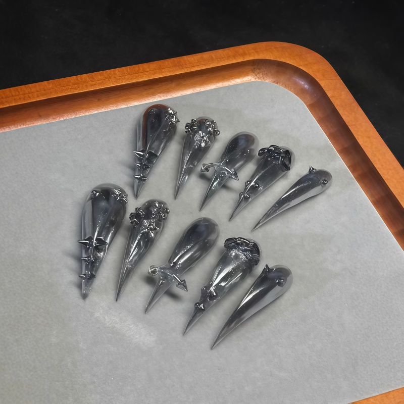New 10PCS Gothic Gray Glitter  - Nail Art Y2K recension och pris