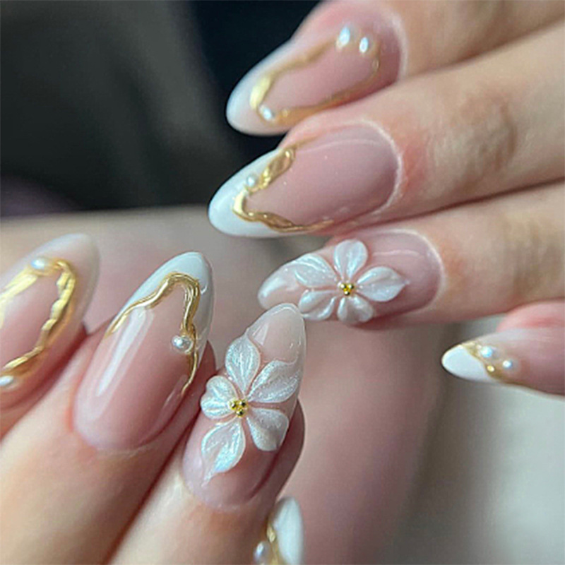 24pcs Flower Long Almond Press - Nail Art Full Design recension och pris