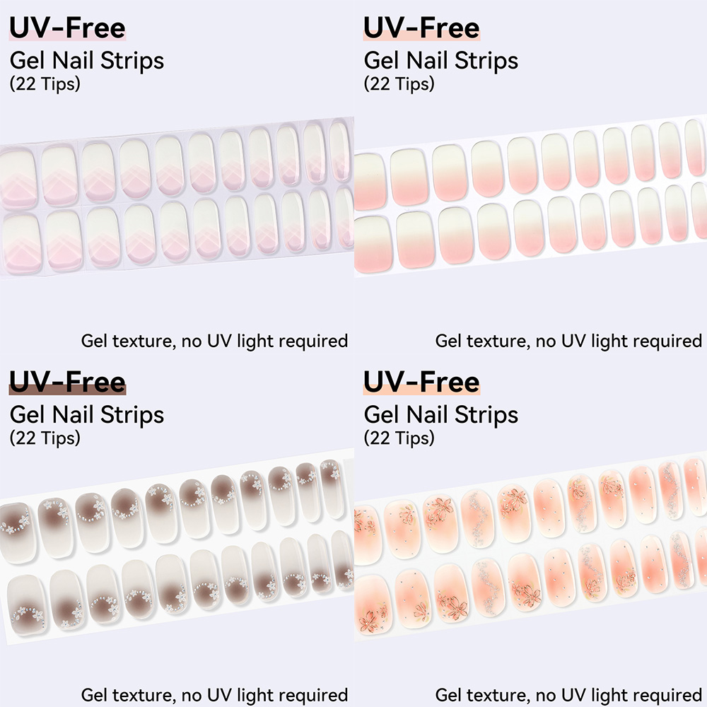 UV FREE Gel Nail Strips 22 Tip - Nail Art Ombre Pink recension och pris