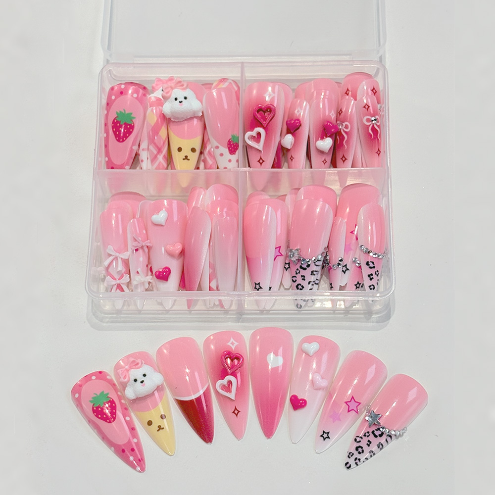 96Pcs Pink Long Stiletto Press - Nail Art Y2K recension och pris